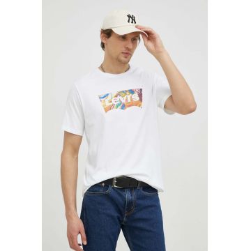 Levi's tricou din bumbac culoarea alb, cu imprimeu