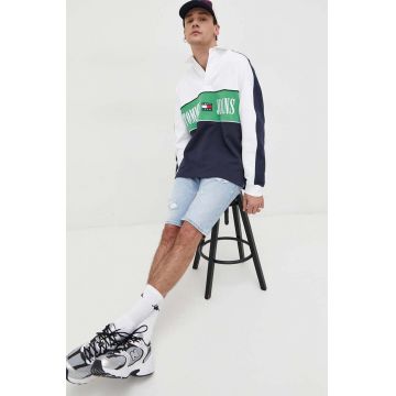 Tommy Jeans hanorac de bumbac barbati, culoarea albastru marin, cu imprimeu