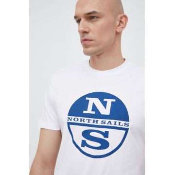 North Sails tricou din bumbac barbati, culoarea alb, cu imprimeu