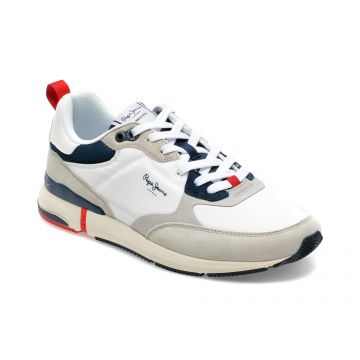 Pantofi sport PEPE JEANS albi, MS30938, din material textil si piele intoarsa
