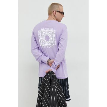 Dickies longsleeve din bumbac culoarea violet, cu imprimeu