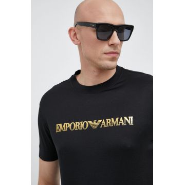 Emporio Armani tricou barbati, culoarea negru, cu imprimeu