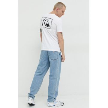 Quiksilver tricou din bumbac culoarea alb, cu imprimeu