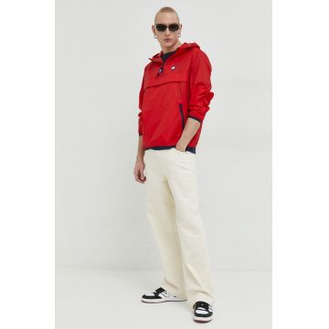 Tommy Jeans geaca barbati, culoarea rosu, de tranzitie