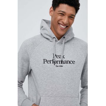 Peak Performance bluza barbati, culoarea gri, cu glugă, neted