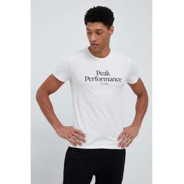 Peak Performance tricou din bumbac culoarea alb, cu imprimeu
