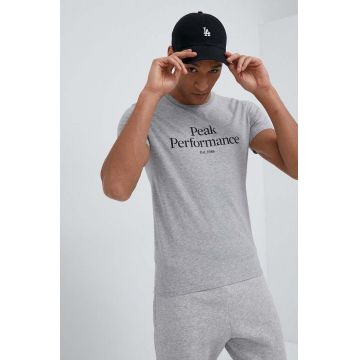 Peak Performance tricou din bumbac culoarea gri, cu imprimeu