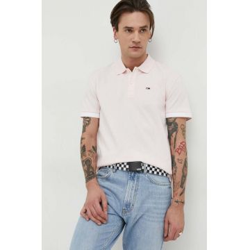 Tommy Jeans tricou polo barbati, culoarea roz, cu imprimeu