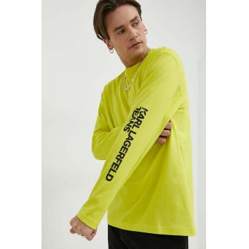 Karl Lagerfeld Jeans longsleeve din bumbac culoarea galben, cu imprimeu