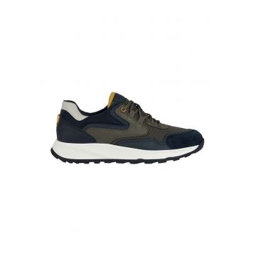 Pantofi sport cu detalii de piele intoarsa - Verde inchis/Bleumarin