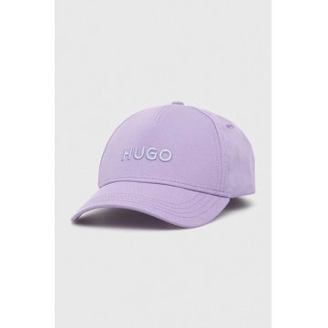 HUGO șapcă de baseball din bumbac culoarea violet, cu imprimeu