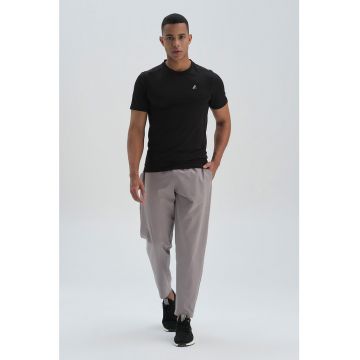 Pantaloni sport cu croiala conica si talie elastica - Gri melange