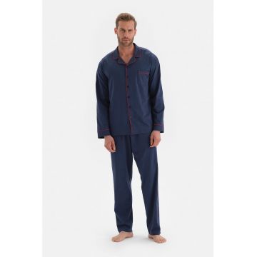 Pijama din bumbac cu garnituri contrastante