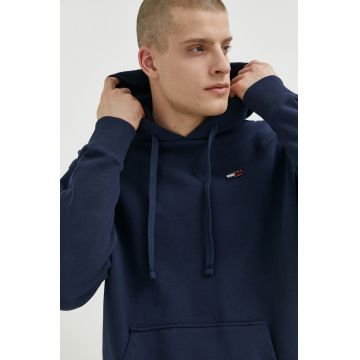 Tommy Jeans hanorac de bumbac barbati, culoarea albastru marin, cu glugă, cu imprimeu