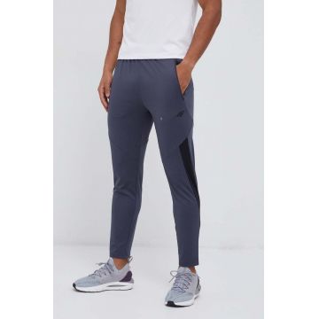 4F pantaloni de antrenament culoarea gri, neted