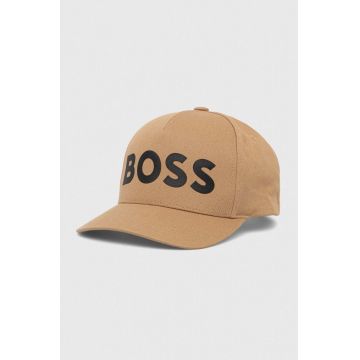 BOSS șapcă de baseball din bumbac culoarea bej, neted
