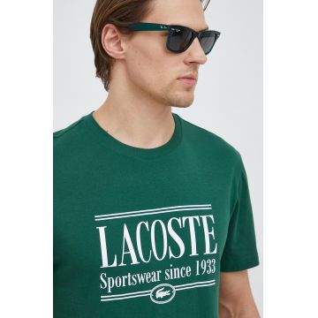 Lacoste tricou din bumbac culoarea verde, cu imprimeu