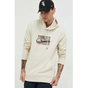 Quiksilver bluza barbati, culoarea bej, cu glugă, cu imprimeu