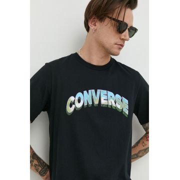 Converse tricou din bumbac culoarea negru, cu imprimeu