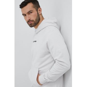 Helly Hansen bluza barbati, culoarea gri, cu glugă, cu imprimeu