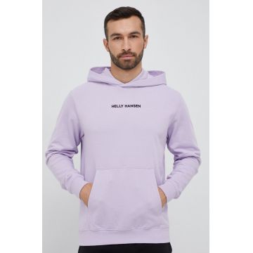 Helly Hansen bluza barbati, culoarea violet, cu glugă, cu imprimeu
