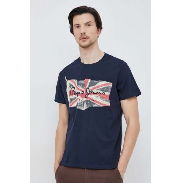 Pepe Jeans tricou din bumbac Flag Logo culoarea albastru marin, cu imprimeu