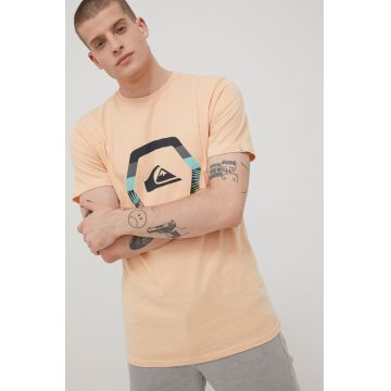 Quiksilver tricou din bumbac culoarea portocaliu, cu imprimeu