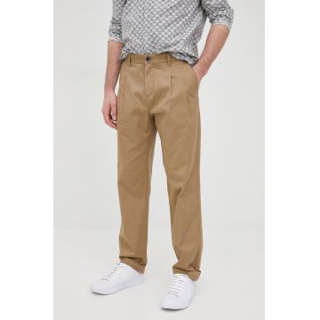 Sisley pantaloni de bumbac barbati, culoarea maro, cu fason chinos