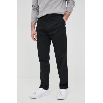 Sisley pantaloni de bumbac barbati, culoarea negru, cu fason chinos