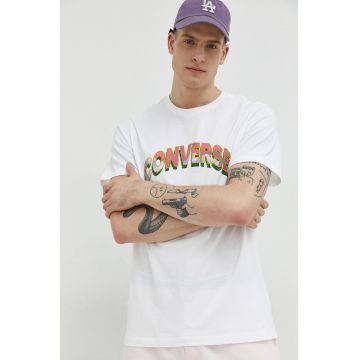 Converse tricou din bumbac culoarea alb, cu imprimeu