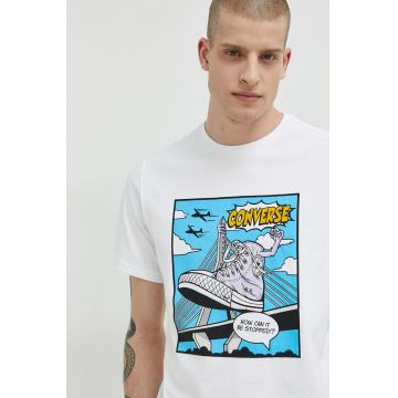 Converse tricou din bumbac culoarea alb, cu imprimeu 10025060.A03-White