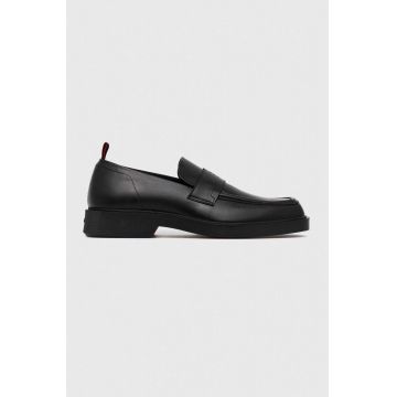 HUGO mocasini de piele Iker barbati, culoarea negru, 50493167