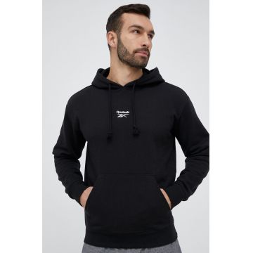 Reebok Classic bluză culoarea negru, cu glugă, neted HS7149-BL/CHALK
