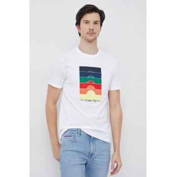 United Colors of Benetton tricou din bumbac culoarea alb, cu imprimeu