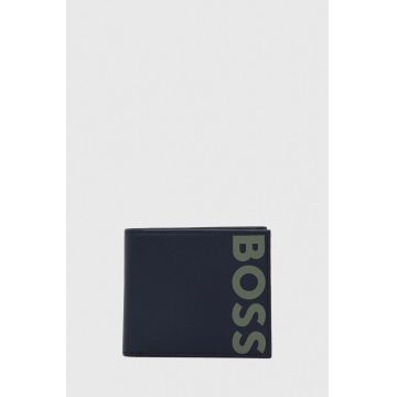 BOSS portofel de piele barbati, culoarea albastru marin