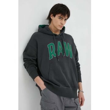 G-Star Raw hanorac de bumbac barbati, culoarea gri, cu glugă, cu imprimeu