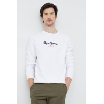 Pepe Jeans hanorac de bumbac barbati, culoarea alb, modelator