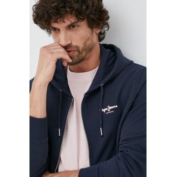 Pepe Jeans hanorac de bumbac Edward barbati, culoarea albastru marin, cu glugă, cu imprimeu