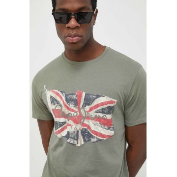 Pepe Jeans tricou din bumbac Flag Logo culoarea verde, cu imprimeu