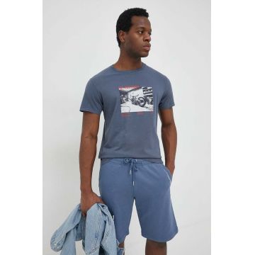 Pepe Jeans tricou din bumbac Rahmon culoarea albastru marin, cu imprimeu