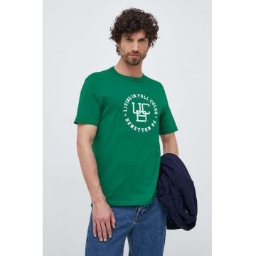 United Colors of Benetton tricou din bumbac culoarea verde, cu imprimeu