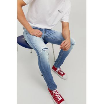 Jack & Jones - Blugi skinny cu detalii cu aspect deteriorat