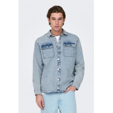 Jacheta-camasa din denim cu buzunare cu clapa