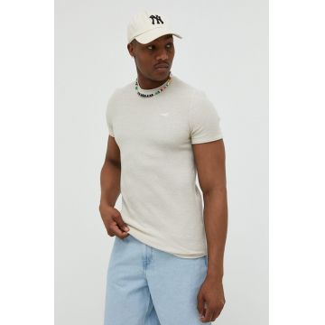 Hollister Co. tricou barbati, culoarea bej, neted