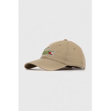 Lacoste șapcă de baseball din bumbac culoarea maro, cu imprimeu