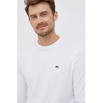 Lacoste longsleeve din bumbac culoarea alb, neted