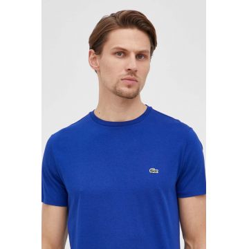 Lacoste tricou din bumbac culoarea albastru marin, neted