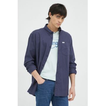 Wrangler camasa din bumbac barbati, culoarea violet, cu guler button-down, regular