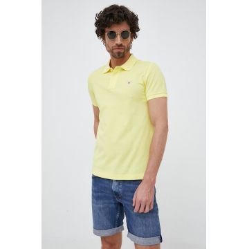 Gant polo de bumbac culoarea galben, neted