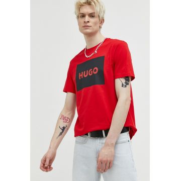 HUGO tricou din bumbac culoarea roz, cu imprimeu